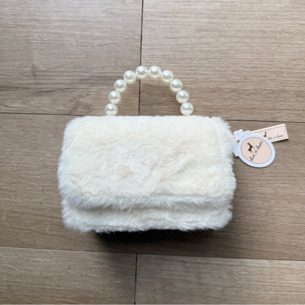 NWT Doe A Dear Chic Faux Fur Handbag Pearl Handle Mini purse chain crossbody